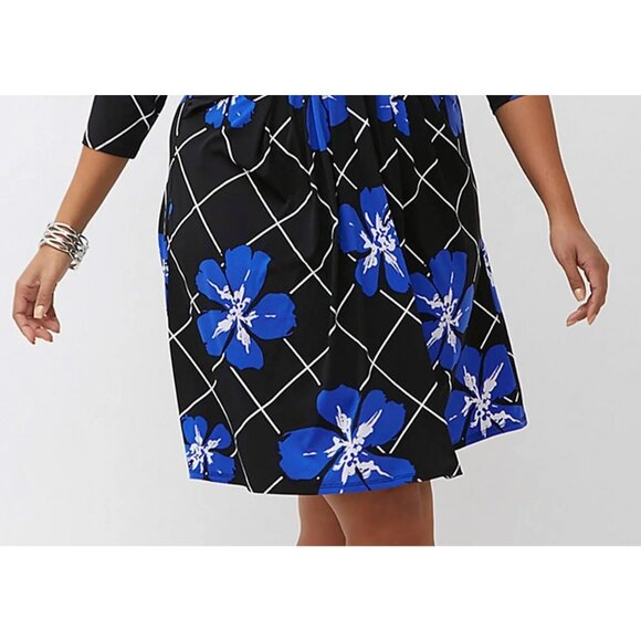 Lane Bryant Blue Floral Print Dress Attached Belt Size 22/24 3X Plus Size Career - Picture 3 of 13